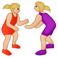 🤼🏼‍♀️ Emoji Mulheres Lutando, Pele Morena Clara na Samsung One UI 1.0.