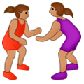 🤼🏽‍♀️ Emoji Mujeres Luchando, Tono De Piel Medio en Samsung One UI 1.0.