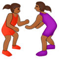 🤼🏾‍♀️ Emoji Mujeres Luchando, Tono De Piel Oscuro Medio en Samsung One UI 1.0.