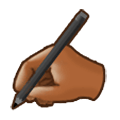✍🏾 Emoji Mano Escribiendo: Tono De Piel Oscuro Medio en Samsung One UI 1.0.