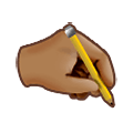 🖎🏽 Emoji La mano izquierda escribiendo: Tono De Piel Medio en Samsung One UI 1.5.