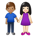 👩🏻‍🤝‍👨🏽 Emoji Mann und Frau halten Hände: helle Hautfarbe, mittlere Hautfarbe Samsung One UI 1.5.