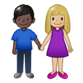 👩🏼‍🤝‍👨🏿 Emoji Mann und Frau halten Hände: mittelhelle Hautfarbe, dunkle Hautfarbe Samsung One UI 1.5.