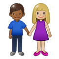 👩🏼‍🤝‍👨🏾 Emoji Mann und Frau halten Hände: mittelhelle Hautfarbe, mitteldunkle Hautfarbe Samsung One UI 1.5.