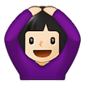 🙆🏻‍♀️ Emoji Frau mit Händen auf dem Kopf: helle Hautfarbe Samsung One UI 1.5.