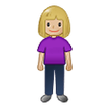 🧍🏼‍♀️ Emoji Mujer De Pie: Tono De Piel Claro Medio en Samsung One UI 1.5.