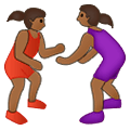🤼🏾‍♀️ Emoji Mujeres Luchando, Tono De Piel Oscuro Medio en Samsung One UI 1.5.