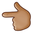 👈🏽 Emoji Dorso Da Mão Com Dedo Indicador Apontando Para A Esquerda: Pele Morena na Samsung One UI 2.5.