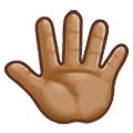 Emoji 🖑🏽 Mano alzata con le dita aperte: Carnagione Olivastra su Samsung One UI 2.5.