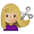 Émoji 💇🏼‍♀️ Femme Qui Se Fait Couper Les Cheveux : Peau Moyennement Claire sur Samsung One UI 2.5.