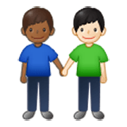 👨🏾‍🤝‍👨🏻 Emoji händchenhaltende Männer: mitteldunkle Hautfarbe, helle Hautfarbe Samsung One UI 3.1.1.