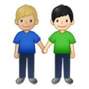 👨🏼‍🤝‍👨🏻 Emoji händchenhaltende Männer: mittelhelle Hautfarbe, helle Hautfarbe Samsung One UI 3.1.1.