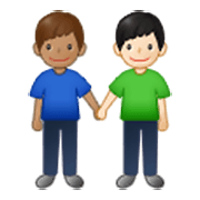 👨🏽‍🤝‍👨🏻 Emoji Dois Homens De Mãos Dadas: Pele Morena E Pele Clara na Samsung One UI 3.1.1.