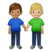 👨🏽‍🤝‍👨🏼 Emoji händchenhaltende Männer: mittlere Hautfarbe, mittelhelle Hautfarbe Samsung One UI 3.1.1.