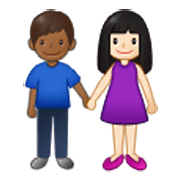 👩🏻‍🤝‍👨🏾 Emoji Mann und Frau halten Hände: helle Hautfarbe, mitteldunkle Hautfarbe Samsung One UI 3.1.1.