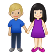👩🏻‍🤝‍👨🏼 Emoji Mann und Frau halten Hände: helle Hautfarbe, mittelhelle Hautfarbe Samsung One UI 3.1.1.