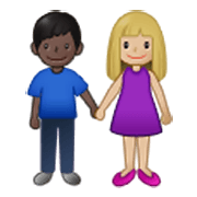 👩🏼‍🤝‍👨🏿 Emoji Mann und Frau halten Hände: mittelhelle Hautfarbe, dunkle Hautfarbe Samsung One UI 3.1.1.