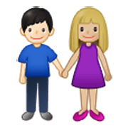 👩🏼‍🤝‍👨🏻 Emoji Mann und Frau halten Hände: mittelhelle Hautfarbe, helle Hautfarbe Samsung One UI 3.1.1.