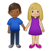 👩🏼‍🤝‍👨🏾 Emoji Mann und Frau halten Hände: mittelhelle Hautfarbe, mitteldunkle Hautfarbe Samsung One UI 3.1.1.