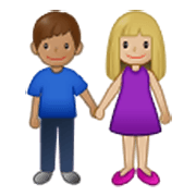 👩🏼‍🤝‍👨🏽 Emoji Mann und Frau halten Hände: mittelhelle Hautfarbe, mittlere Hautfarbe Samsung One UI 3.1.1.