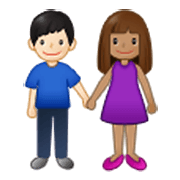 Émoji 👩🏽‍🤝‍👨🏻 Femme Et Homme Se Tenant La Main : Peau Légèrement Mate Et Peau Claire sur Samsung One UI 3.1.1.