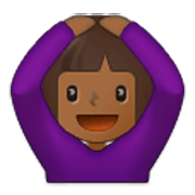 🙆🏾‍♀️ Emoji Frau mit Händen auf dem Kopf: mitteldunkle Hautfarbe Samsung One UI 3.1.1.