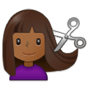 Émoji 💇🏾‍♀️ Femme Qui Se Fait Couper Les Cheveux : Peau Mate sur Samsung One UI 3.1.1.