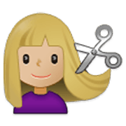 Émoji 💇🏼‍♀️ Femme Qui Se Fait Couper Les Cheveux : Peau Moyennement Claire sur Samsung One UI 3.1.1.