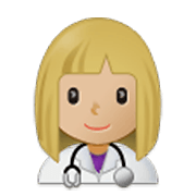 Émoji 👩🏼‍⚕️ Professionnelle De La Santé : Peau Moyennement Claire sur Samsung One UI 3.1.1.