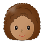 Émoji 👩🏽‍🦱 Femme : Peau Légèrement Mate Et Cheveux Bouclés sur Samsung One UI 3.1.1.