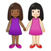👩🏾‍🤝‍👩🏻 Emoji Duas Mulheres De Mãos Dadas: Pele Morena Escura E Pele Clara na Samsung One UI 3.1.1.