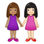👩🏽‍🤝‍👩🏻 Emoji Mujeres De La Mano: Tono De Piel Medio Y Tono De Piel Claro en Samsung One UI 3.1.1.