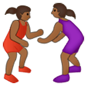 🤼🏾‍♀️ Emoji Mulheres Lutando, Pele Morena Escura na Samsung One UI 3.1.1.