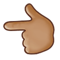 👈🏽 Emoji Dorso Da Mão Com Dedo Indicador Apontando Para A Esquerda: Pele Morena na Samsung One UI 4.0 January 2022.
