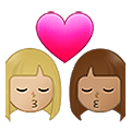 👩🏼‍❤️‍💋‍👩🏽 Emoji sich küssendes Paar - Frau: mittelhelle Hautfarbe, Frau: mittlere Hautfarbe Samsung One UI 4.0 January 2022.