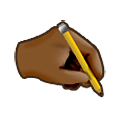 🖎🏾 Emoji Mão esquerda escrevendo: Pele Morena Escura na Samsung One UI 4.0 January 2022.