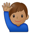 Emoji 🙋🏽‍♂️ Uomo Con Mano Alzata: Carnagione Olivastra su Samsung One UI 4.0 January 2022.