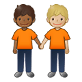 🧑🏾‍🤝‍🧑🏼 Emoji sich an den Händen haltende Personen: mitteldunkle Hautfarbe, mittelhelle Hautfarbe Samsung One UI 4.0 January 2022.