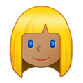 👱🏽‍♀️ Emoji Frau: mittlere Hautfarbe, blond Samsung One UI 4.0 January 2022.