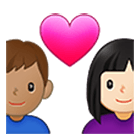 👩🏻‍❤️‍👨🏽 Emoji Pareja Enamorada - Mujer: Tono De Piel Claro, Hombre: Tono De Piel Medio en Samsung One UI 4.0.