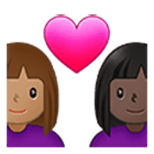 👩🏽‍❤️‍👩🏿 Emoji Casal Apaixonado - Mulher: Pele Morena Clara, Mulher: Pele Escura na Samsung One UI 4.0.