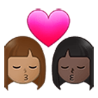👩🏽‍❤️‍💋‍👩🏿 Emoji Beijo - Mulher: Pele Morena, Mulher: Pele Escura na Samsung One UI 4.0.