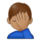 Emoji 🤦🏽‍♂️ Uomo Esasperato: Carnagione Olivastra su Samsung One UI 4.0.