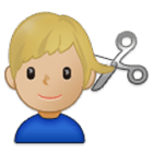 💇🏼‍♂️ Emoji Mann beim Haareschneiden: mittelhelle Hautfarbe Samsung One UI 4.0.