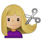 💇🏼‍♀️ Emoji Mujer Cortándose El Pelo: Tono De Piel Claro Medio en Samsung One UI 4.0.