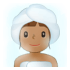 🧖🏽‍♀️ Emoji Frau in Dampfsauna: mittlere Hautfarbe Samsung One UI 4.0.