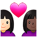 👩🏻‍❤️‍👩🏿 Emoji Liebespaar - Frau: helle Hautfarbe, Frau: dunkle Hautfarbe Samsung One UI 5.0.