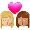 👩🏼‍❤️‍💋‍👩🏽 Emoji sich küssendes Paar - Frau: mittelhelle Hautfarbe, Frau: mittlere Hautfarbe Samsung One UI 5.0.