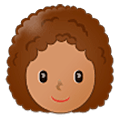 Émoji 👩🏽‍🦱 Femme : Peau Légèrement Mate Et Cheveux Bouclés sur Samsung One UI 5.0.