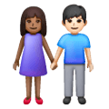 👩🏾‍🤝‍👨🏻 Emoji Mann und Frau halten Hände: mitteldunkle Hautfarbe, helle Hautfarbe Samsung One UI 6.1.